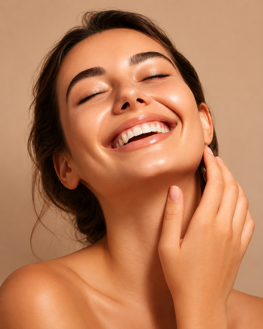 Smiling skincare model